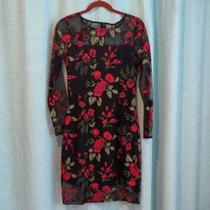 EUC Sz 2 Cupcakes & Cashmere Black Dress with Red Floral Embroidery Overlay 🌹